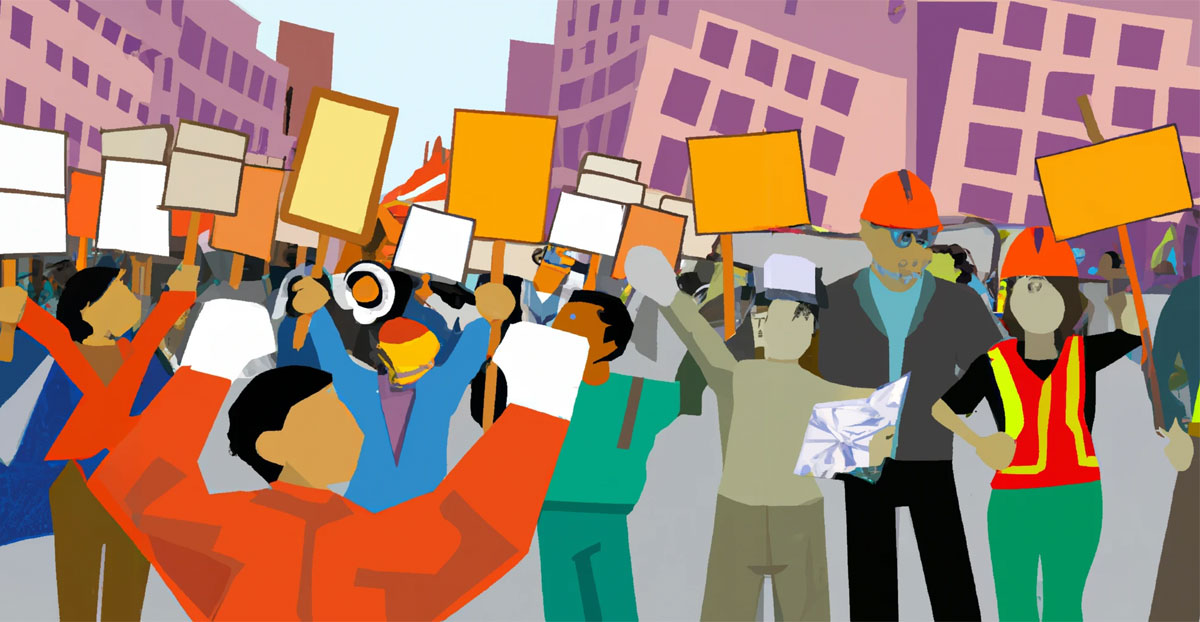 Gewerkschaften protestieren für höhere Lohne als Ausgleich der Inflation (Illustration)