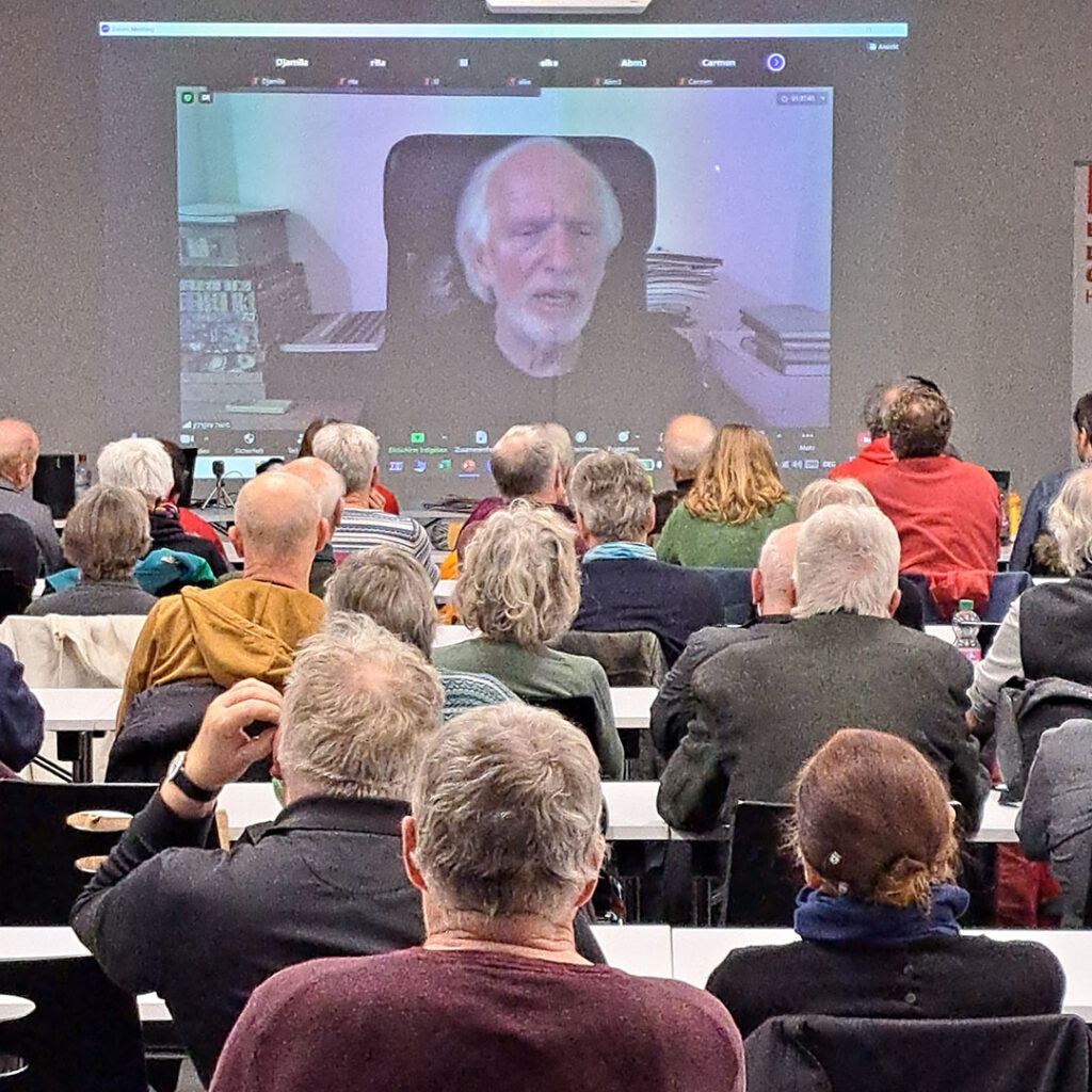Moshe Zuckermann bei einer Videokonferenz an der Volkshochschule Heilbronn